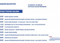 T.C. Adana Büyükşehir Belediyesi Tiyatro salonunun 23-29 Aralık Haftalık Programı